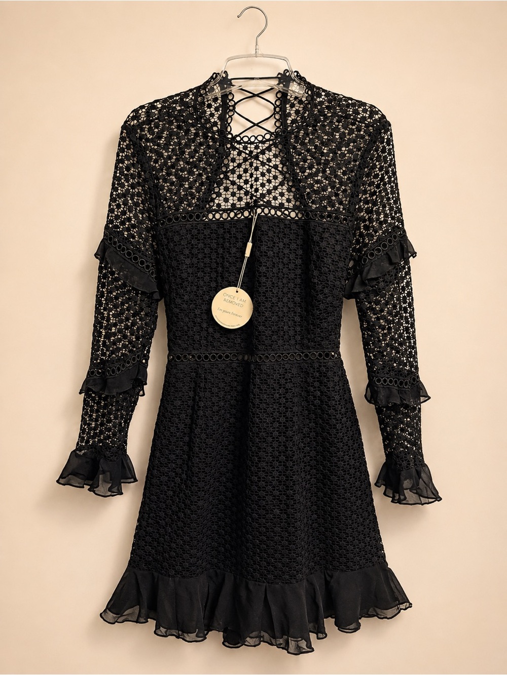 NWT Two Sisters The Label Steel Blue Lace, Lace-Up Back Mini Dress Size 8